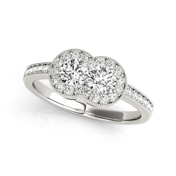 White Gold Multi-Diamond Two Stone Fashion Ring