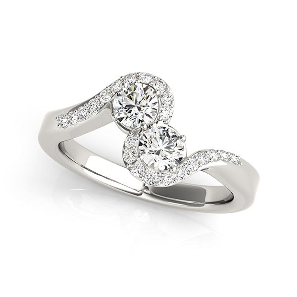 White Gold Multi-Diamond Two Stone Statement Ring