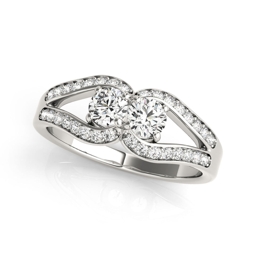 18K White Gold Multi-Diamond Two Stone Ring