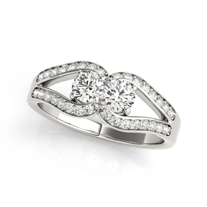 White Gold Multi-Diamond Two Stone Statement Ring