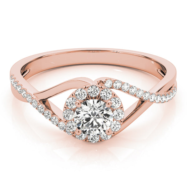 14K Rose Gold Round Diamond Halo Engagement Ring