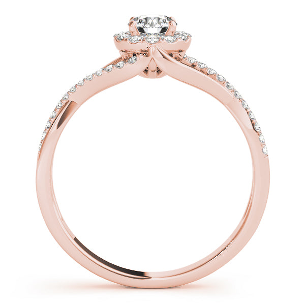 14K Rose Gold Round Diamond Halo Engagement Ring