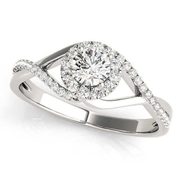 Round Halo Split Shank Diamond Engagement Ring