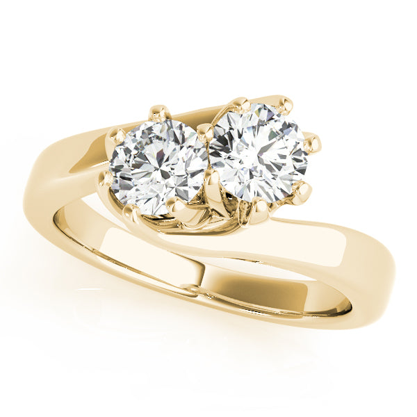 18K Yellow Gold Round Diamond Two Stone Ring