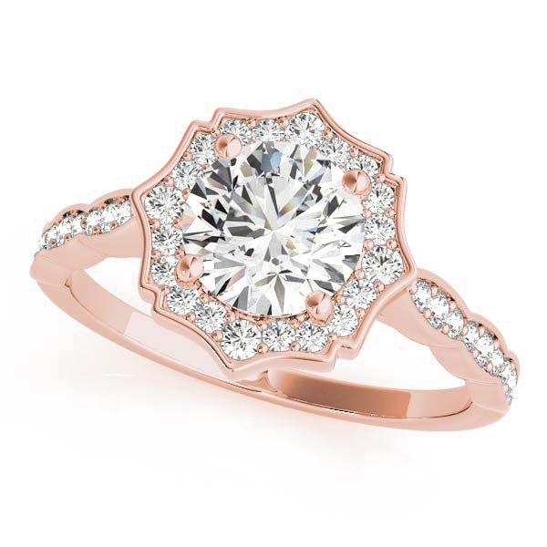18K Rose Gold 1.10 ct Round Diamond Halo Ring