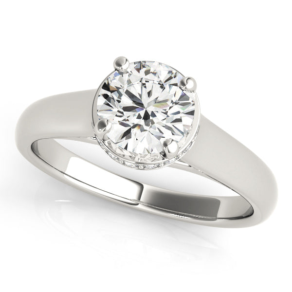 Round Diamond Trellis Solitaire Diamond Engagement Ring with Hidden Halo