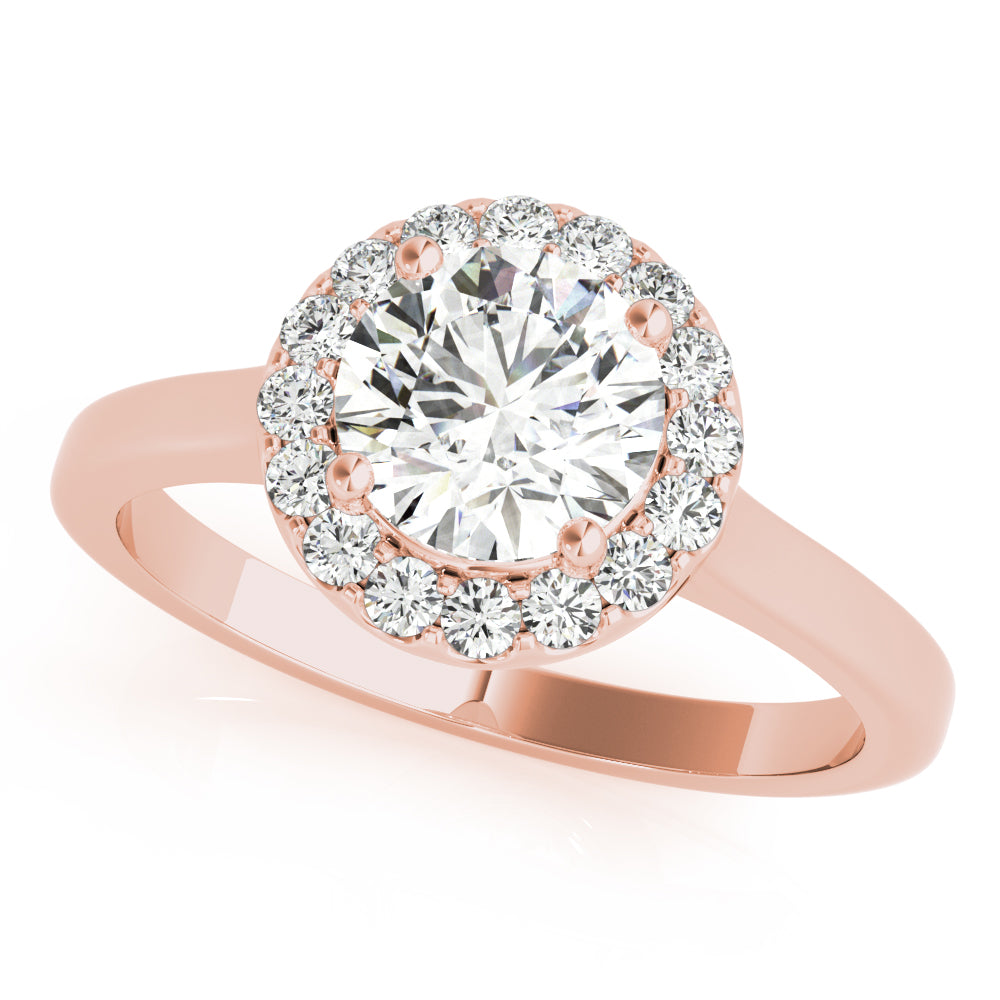 18K Rose Gold Round Diamond Halo Engagement Ring