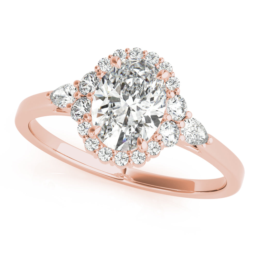 18K Rose Gold Oval Diamond Engagement Ring with Halo