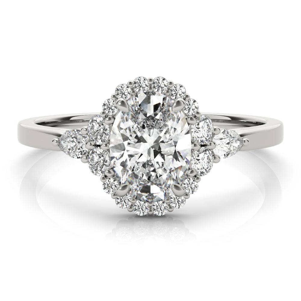 Platinum White Diamond Oval Halo Engagement Ring