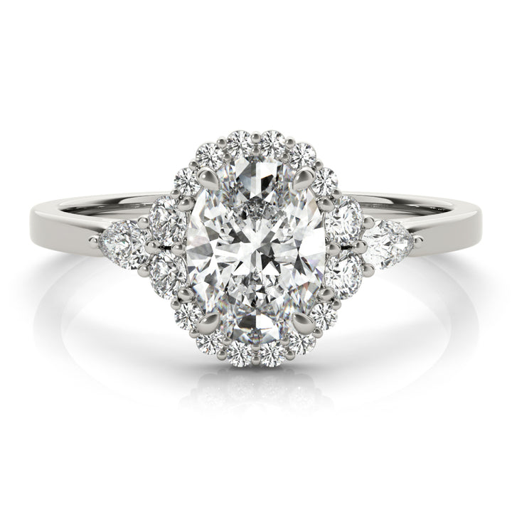 14K White Gold Oval Diamond Engagement Ring with Halo