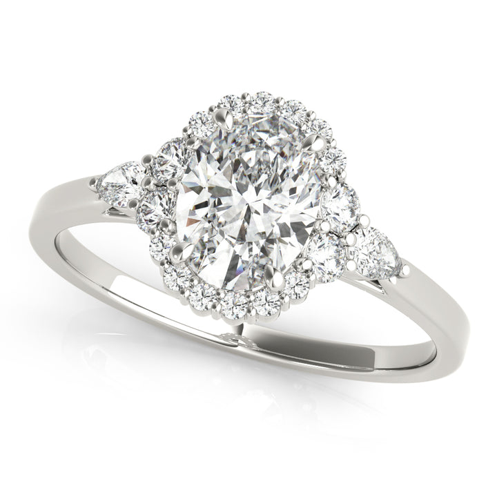 18K White Gold Oval Diamond Engagement Ring with Halo