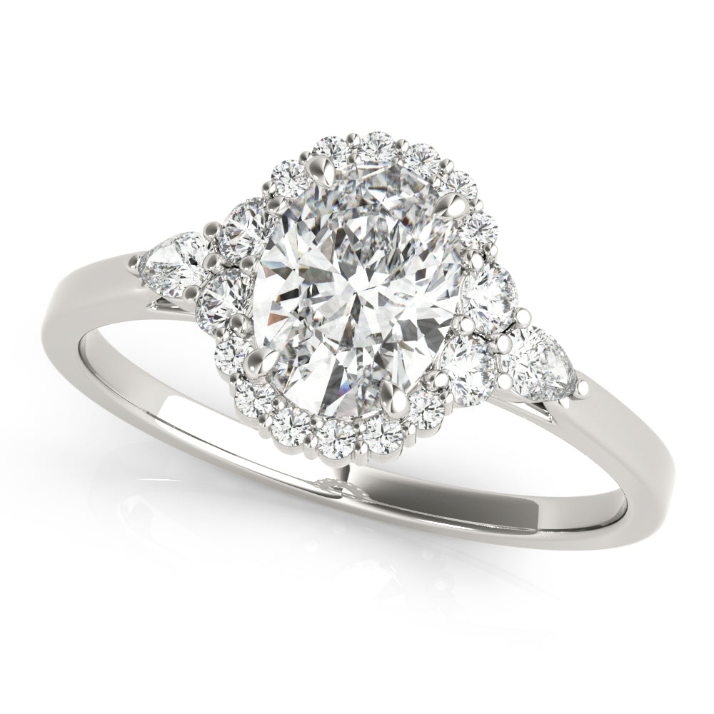Platinum White Diamond Oval Halo Engagement Ring