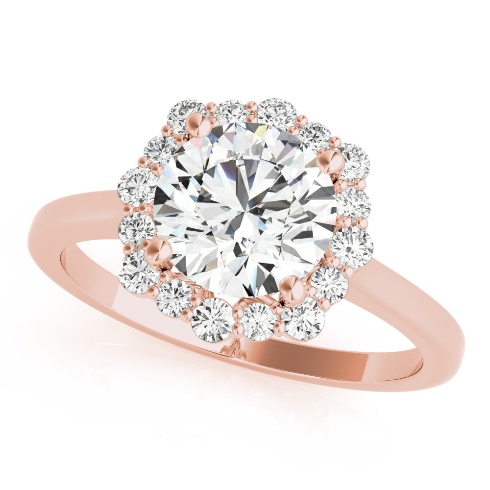 18K Rose Gold Round Diamond Halo Engagement Ring