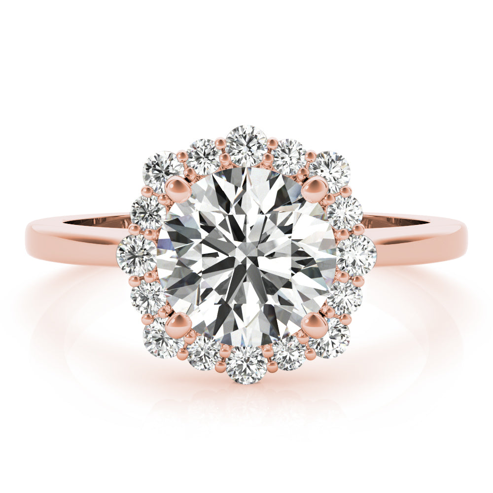18K Rose Gold Round Diamond Halo Engagement Ring