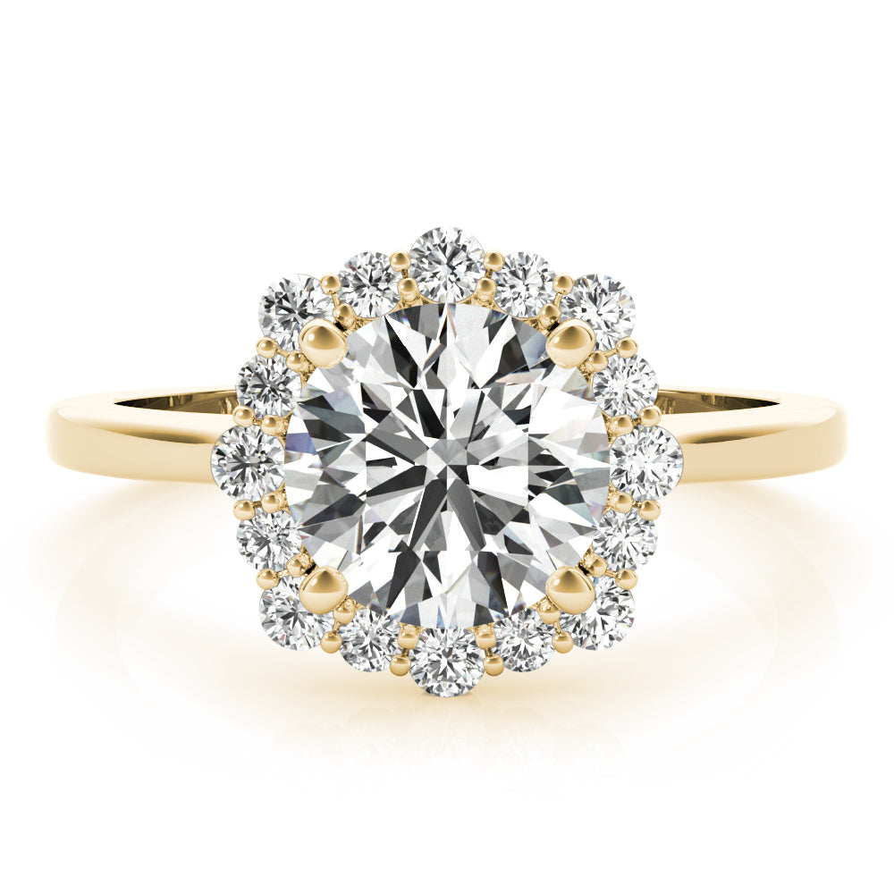 18K Yellow Gold Round Diamond Halo Engagement Ring