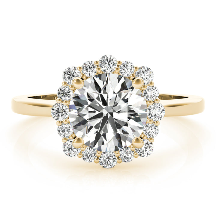 18K Yellow Gold Round Diamond Halo Engagement Ring