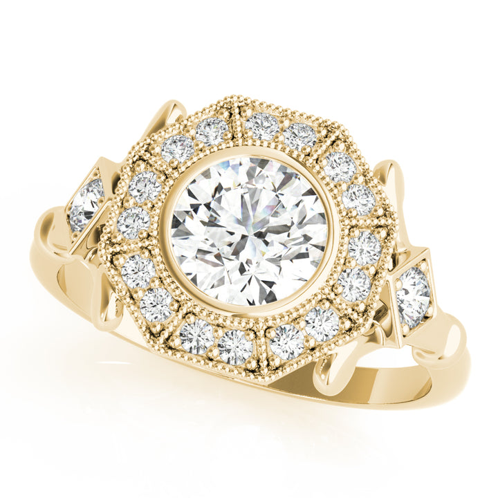 18K Yellow Gold Round Diamond Halo Engagement Ring