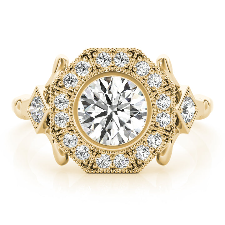 18K Yellow Gold Round Diamond Halo Engagement Ring