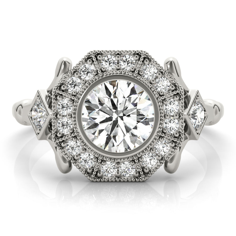 18K White Gold Round Diamond Halo Engagement Ring