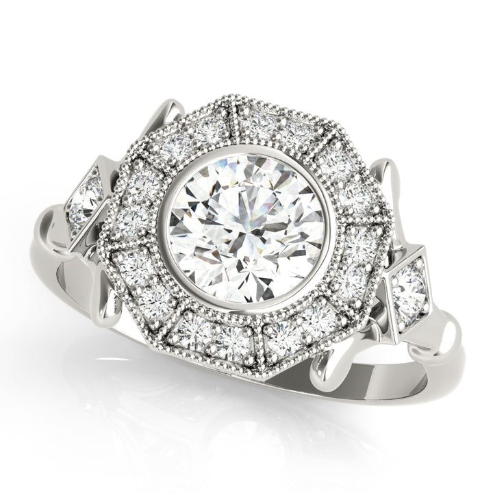 18K White Gold Round Diamond Halo Engagement Ring