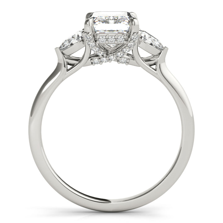 Platinum Emerald Diamond Three-Stone Engagement Ring