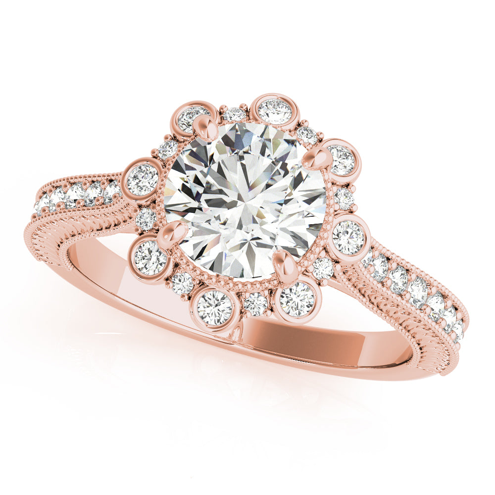 18K Rose Gold Round Diamond Halo Engagement Ring