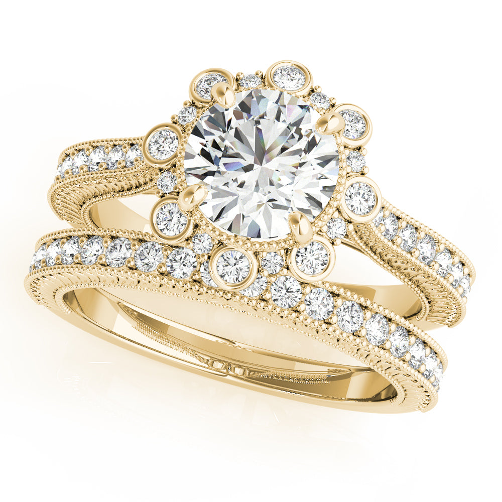 18K Yellow Gold 1 CT Diamond Halo Engagement Ring