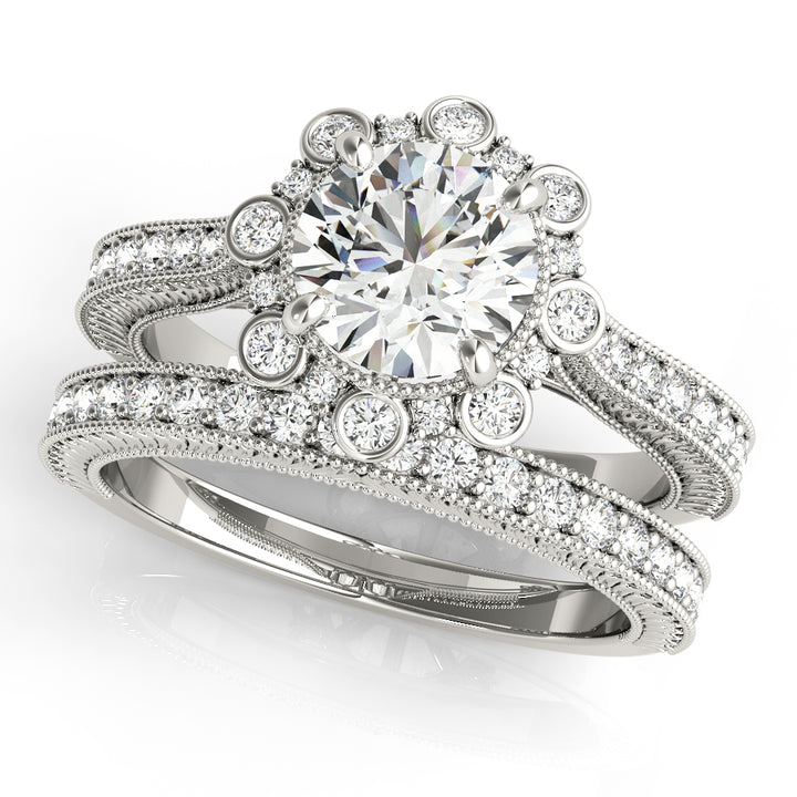 Platinum 1 CT Round Diamond Halo Engagement Ring