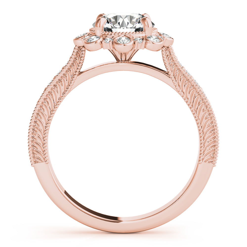 18K Rose Gold Round Diamond Halo Engagement Ring