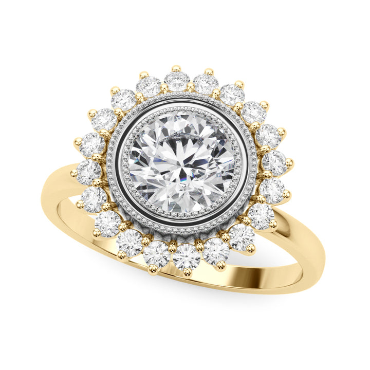 14K Yellow Gold Round Diamond Halo Engagement Ring
