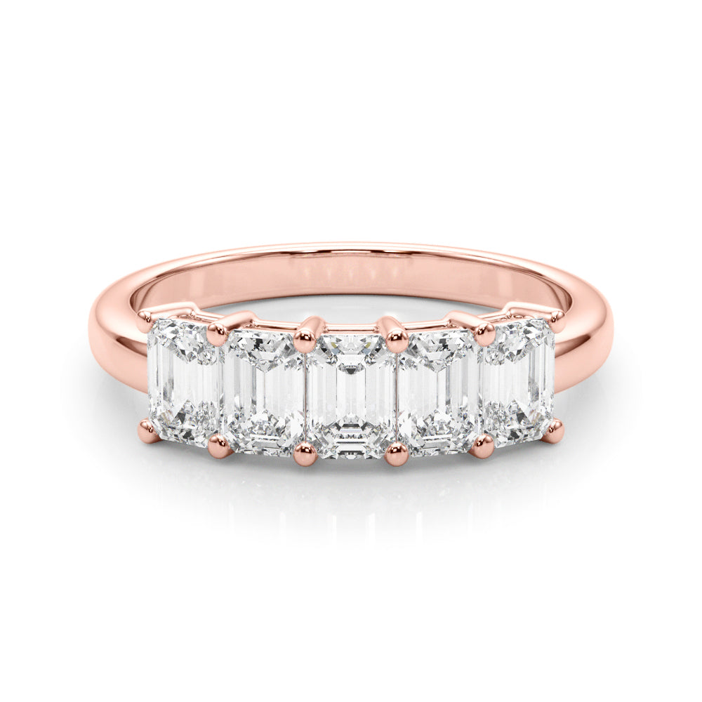 14K Rose Gold Emerald Diamond Wedding Ring