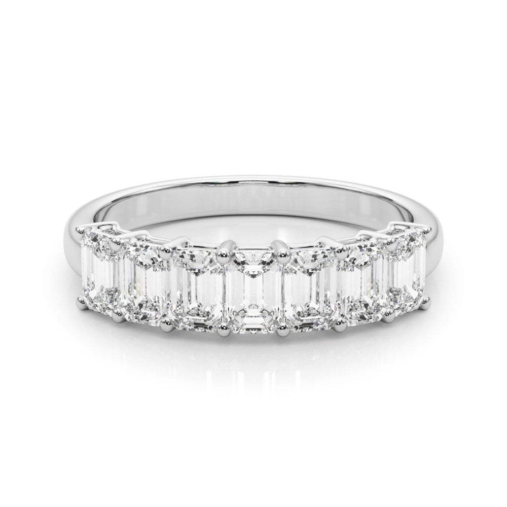 18K White Gold Multi-Diamond Emerald Wedding Band