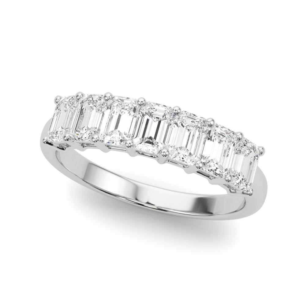 14K White Gold Emerald Diamond Wedding Band