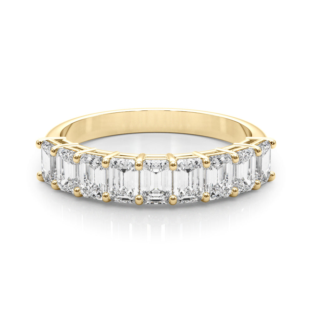 14K Yellow Gold Emerald Diamond Wedding Band