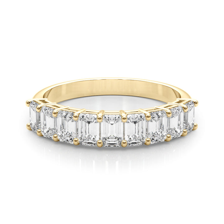 14K Yellow Gold Emerald Diamond Wedding Band