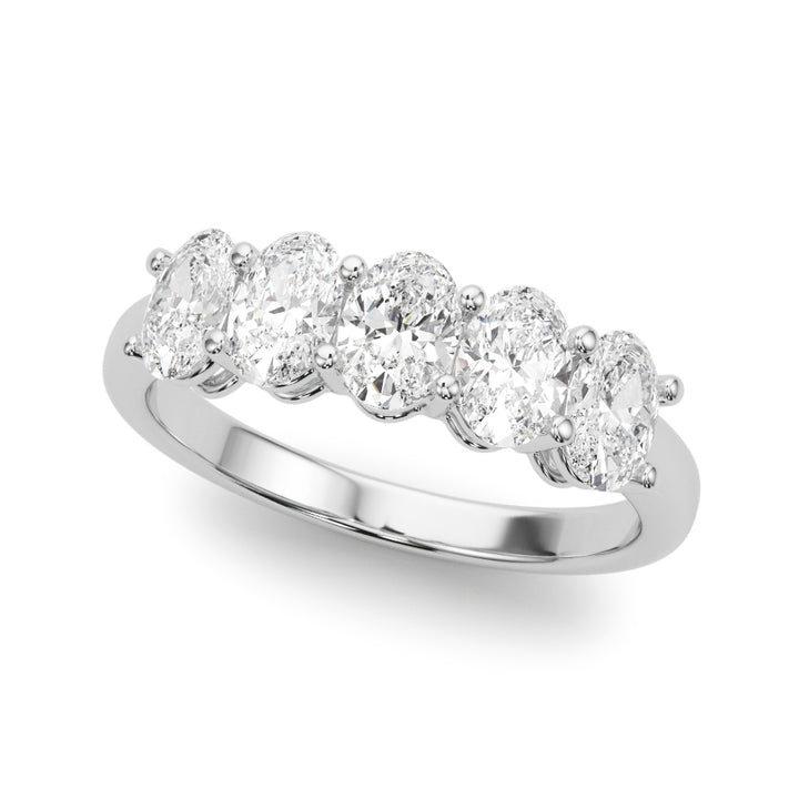 14K White Gold Oval Diamond 5-Stone Wedding Ring
