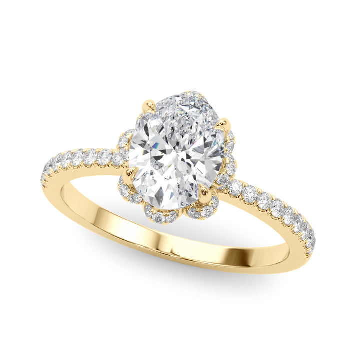 18K Yellow Gold Oval Diamond Engagement Ring with Halo