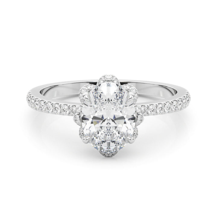 14K White Gold Oval Diamond Halo Engagement Ring