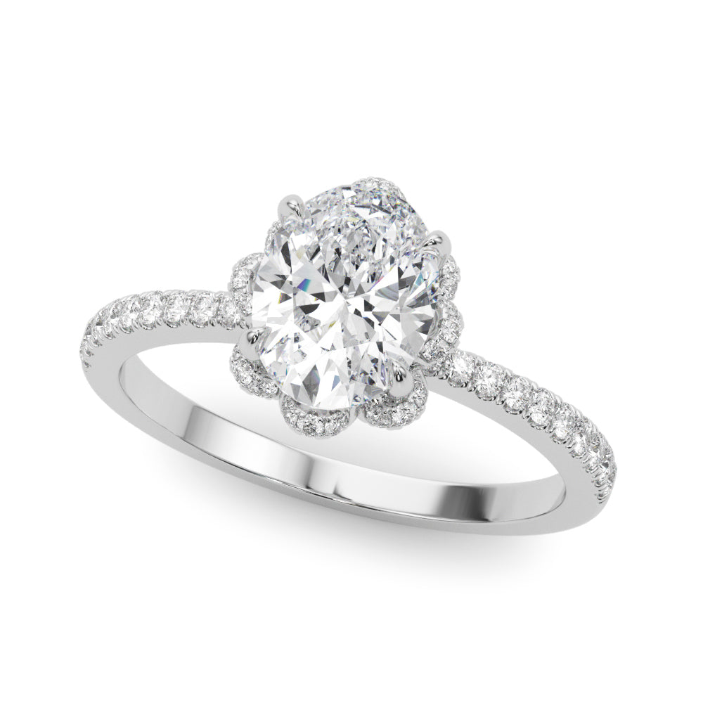18K White Gold 0.5ctw Oval Diamond Halo Ring