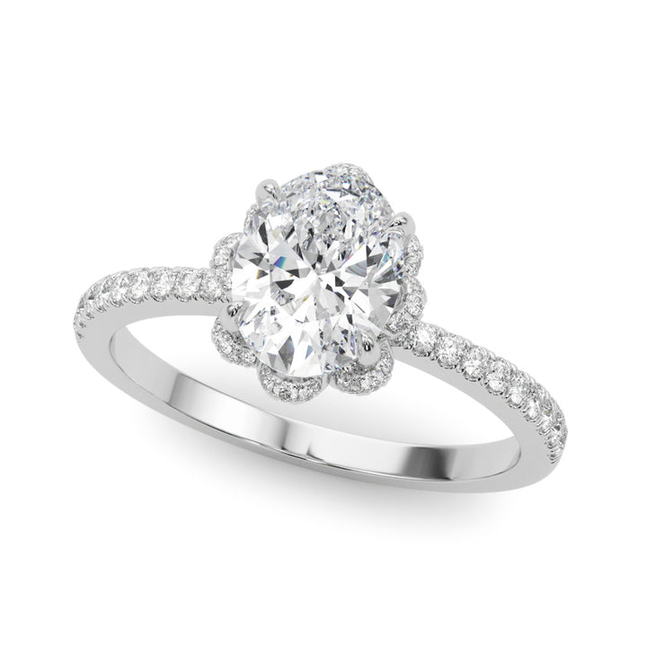 18K White Gold 0.5ctw Oval Diamond Halo Ring