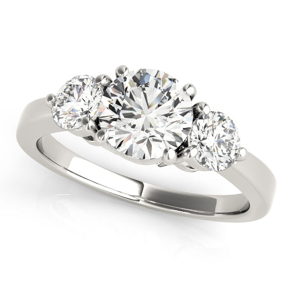 Three-Stone Basket Set Round Diamond Solitaire Engagement Ring