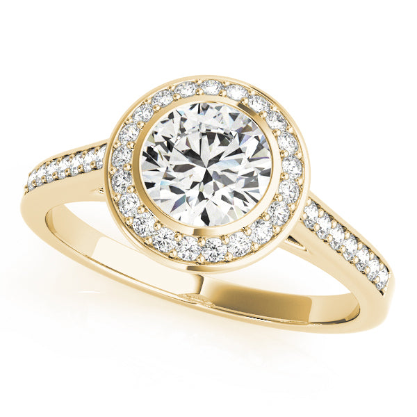 Round Cathedral Basket Channel-Set Diamond Halo Engagement Ring