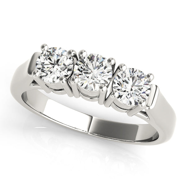 Round Three-Stone High-Set Basket Diamond Engagement Ring