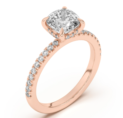 1.5ct Cushion Hidden Halo Pave Diamond Engagement Ring