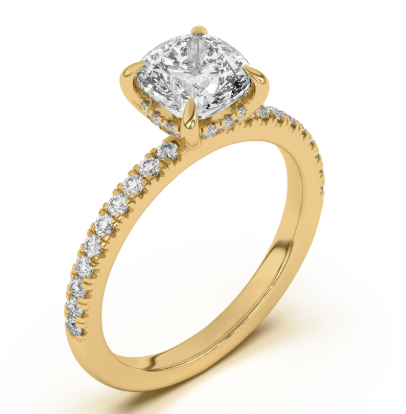 1.5ct Cushion Hidden Halo Pave Diamond Engagement Ring