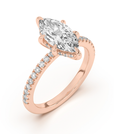 1.5ct Marquise Hidden Halo Pave Diamond Engagement Ring