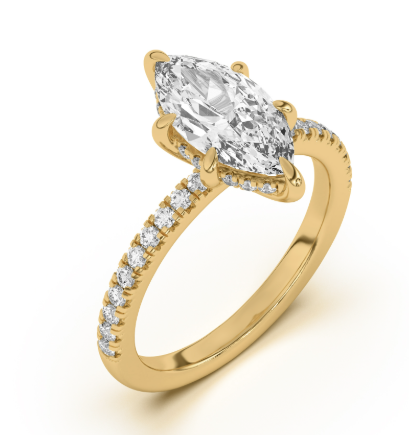 1.5ct Marquise Hidden Halo Pave Diamond Engagement Ring