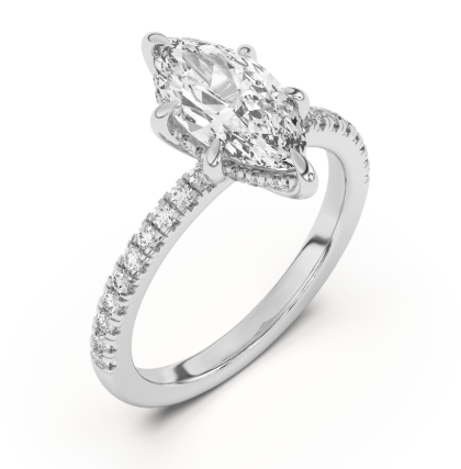 1.5ct Marquise Hidden Halo Pave Diamond Engagement Ring