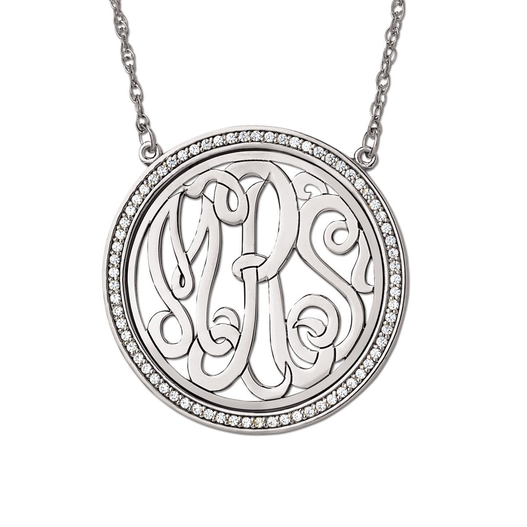 14K White Gold Lab Diamond Monogram Pendant