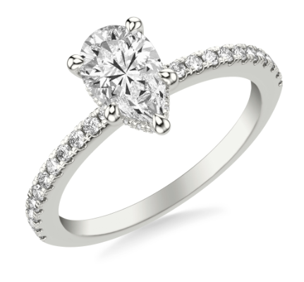 1ct Pear-Shaped Hidden Halo Pave Diamond Engagement Ring